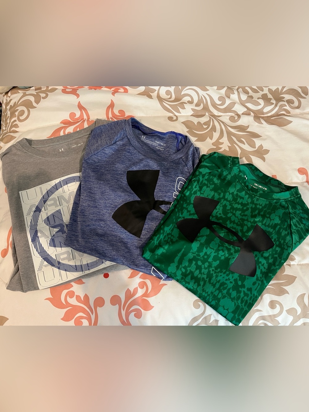 Under Armour Gray, Blue,  & Green Performance Tee Trio, youth medium